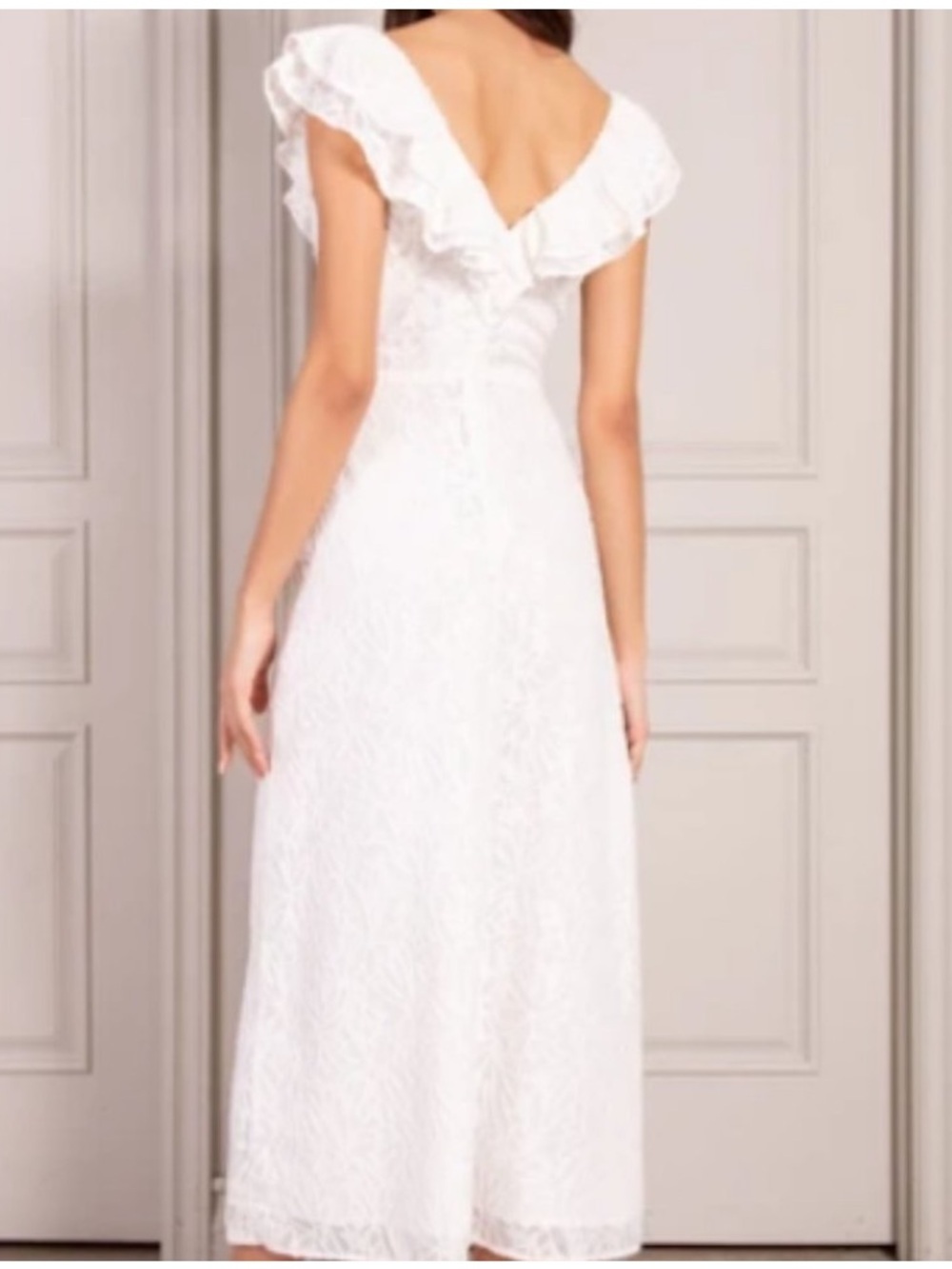 NWT Senlis Size M White Floral Textured Ruffle Maxi Dress Sleeveless Pockets - Picture 3 of 17